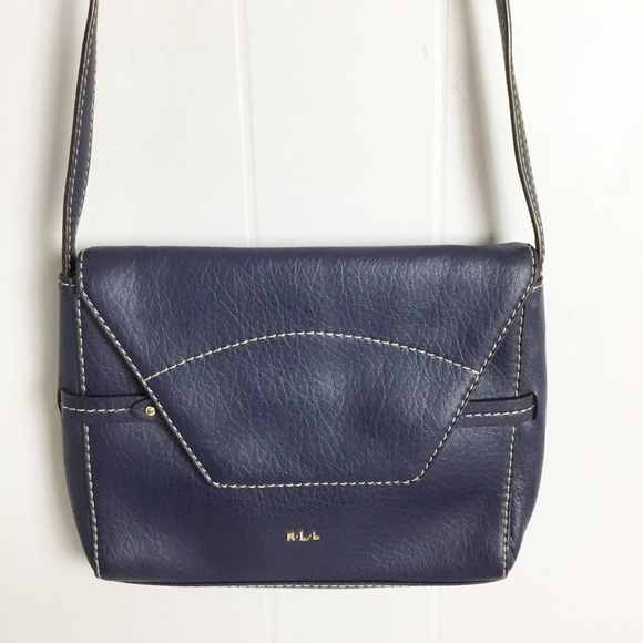 Lauren Ralph Lauren Blue Crossbody Bag Purse Leather Retail $300 - Picture 2 of 5